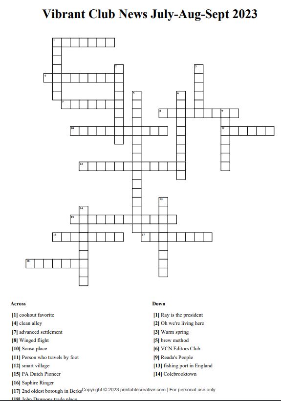 Vibrant Club News Crossword Puzzle District 7430